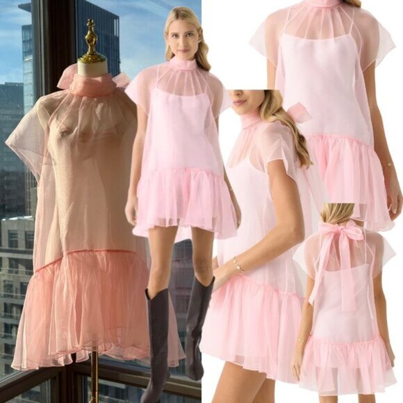🆕 SIMKHAI 🧿 NWT Beaux Tiered Babydoll Mini Dress, Ballet Pink - Sz US 6 - Picture 1 of 16